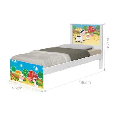 Imagem de Cama Solteiro Com Cabeceira Adesivada Fazendinha Colorida