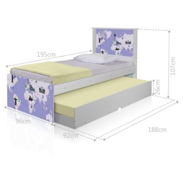 Imagem de Bicama Juvenil Com Cabeceira Adesivada Mapa Viagens