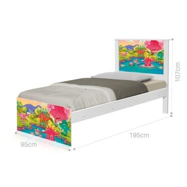Imagem de Cama Solteiro Com Cabeceira Adesivada Dinossauros Coloridos
