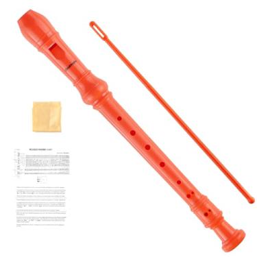 Imagem de Soulmate Instrumento de gravador soprano para iniciantes e estudantes, estilo alemão, chave C, gravador de 8 furos, instrumento de 3 peças com kit de limpeza, bolsa de embalagem (laranja)