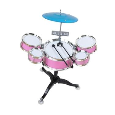 Imagem de simhoa Conjunto de bateria infantil, conjunto de brinquedos musicais leves, instrumentos musicais, kit de bateria de jazz para jardim de infância, Rosa