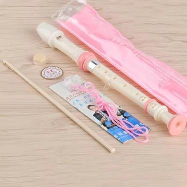Imagem de Flauta Instrumento Musical Alemão Elegante Gravador Soprano de 8 Furos, Flauta de Música com Haste de Limpeza e Bolsa para Estudantes Escolares, Entretenimento Doméstico (Gravador de Flauta Bege Rosa)