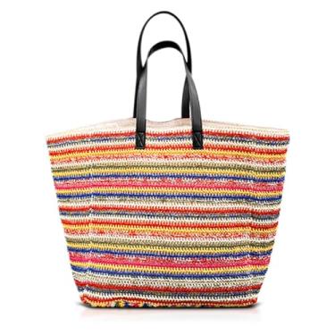 Imagem de QTKJ Bolsa de praia de palha para mulheres, sacola de grande capacidade, bolsa de mão para férias, viagens, uso diário (estilos 448