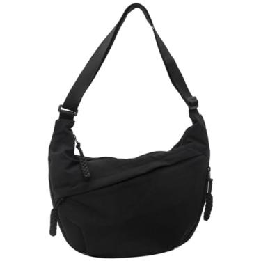 Imagem de Bolsa tiracolo de veludo cotelê de nylon trançado com vários bolsos crescente feminina e masculina bolsa de ombro, A - Preto