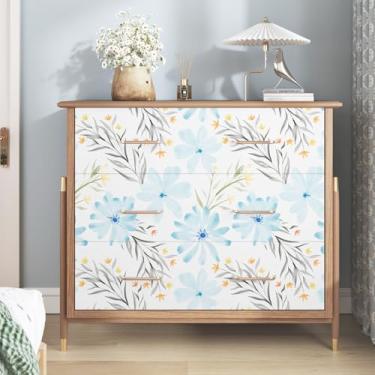 Imagem de Skyblur Papel de parede floral azul descasque e cole folhas de flores em aquarela, papel de contato autoadesivo para quarto, banheiro, sala de estar, papel de parede de vinil removível para decoração