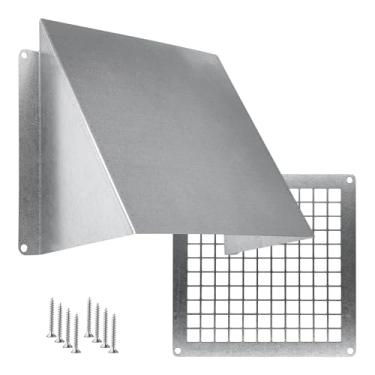 Imagem de Capa de ventilação para secadora externa com malha 15 x 15 cm - Capa de chuva de parede de metal com proteção de pássaros - Exaustor de ventilação de aço galvanizado com grade - Grade de exaustão à