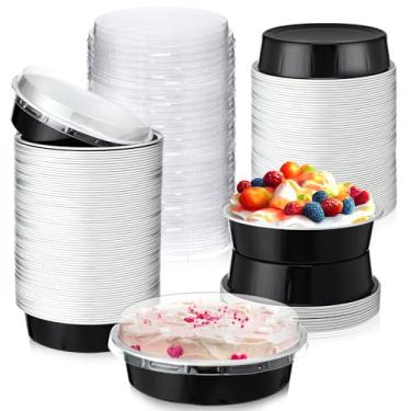 Imagem de Yinder 120 peças de ramequins descartáveis com tampas, mini formas de torta de 227 g, ramequins creme brulee de 10 cm, mini formas de bolo, recipiente de folha de alumínio para assar no forno de festa