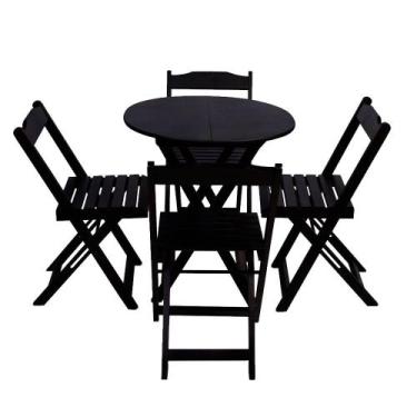 Imagem de Conjunto de Mesa Dobravel com 4 Cadeiras Tampo Redondo 70x70 Preto - M