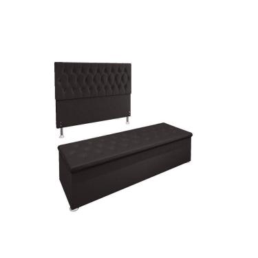 Imagem de Kit Cabeceira Calçadeira Baú Casal 140cm Suede Marrom