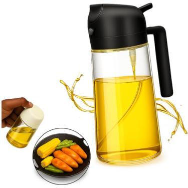 Imagem de Garrafa Pulverizador de Azeite Spray Para Óleo De Cozinha 500ml - Dispensador De Azeite 2 em 1 Para Utensílios De Cozinha Fritadeira a Ar Salada e Churrasco Borrifador de Oleo - Preto Premium