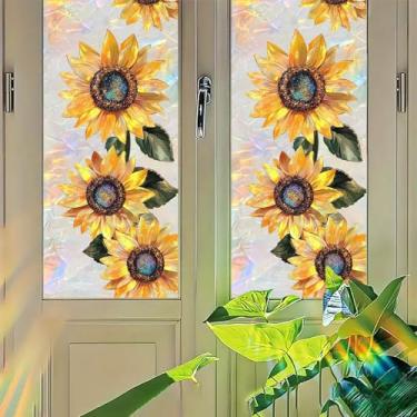 Imagem de Starlit Patio Película de janela de girassol estilo vitral adesivo de privacidade com aderência estática sem cola decalque de vidro floral iridescente para painéis de portas de varanda de cozinha 45 x