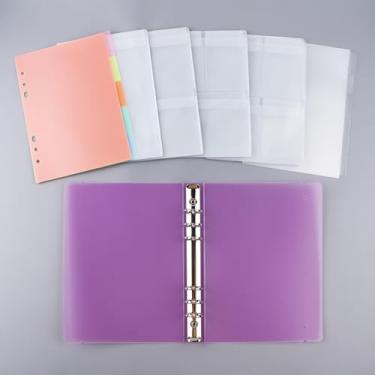 Imagem de BAOFALI Pasta A5 com 6 anéis, pasta de armazenamento e carimbos, 1 capa com 25 bolsos para folhas, conjunto organizador, estojo para modelo, suporte para scrapbooking (roxo)