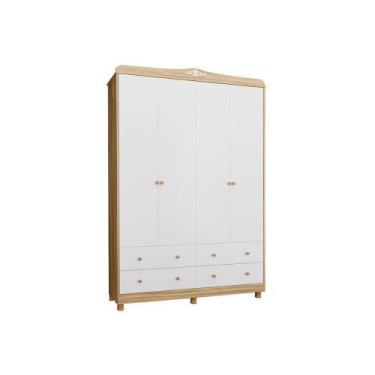 Imagem de Guarda Roupa Bebê Elô c/ 4 Portas e 4 Gavetas Branco/Amendoa - Peroba 