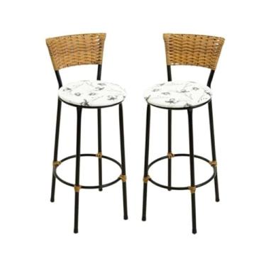 Imagem de kit 2 banquetas alta Imbuia fibra sintética junco área gourmet balcão (2.bq.alta.imbuia/bra.flo)