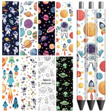 Imagem de Peacoblue Adesivo de transferência UV DTF para caneta Astronautas e planetas espaciais - 48 peças à prova d'água impressão HD UV DTF caneta decalques adesivos para caneta lápis personalizada faça você