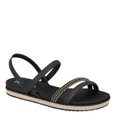 Imagem de Sandália Feminina Beira Rio Strass Flat Conforto 8321.1746, Preto ouro