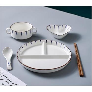 Imagem de Conjunto De Talheres De Travessas, Prato De Compartimento Adulto Conjunto De Talheres De 6 Peças Com Tigela E Caneca Prato De Jantar De Cerâmica De Controle De Porç, 9inch Plate Set-b