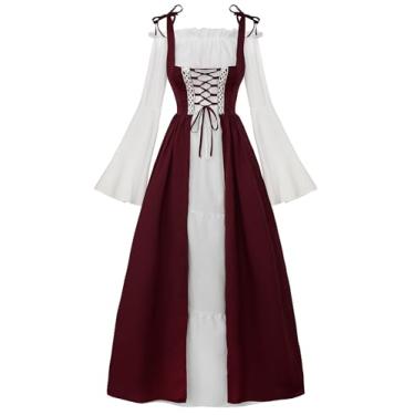 Imagem de JerrisApparel Vestido feminino renascentista com cadarço, vestido medieval, vintage, fantasia de Halloween, Borgonha, P