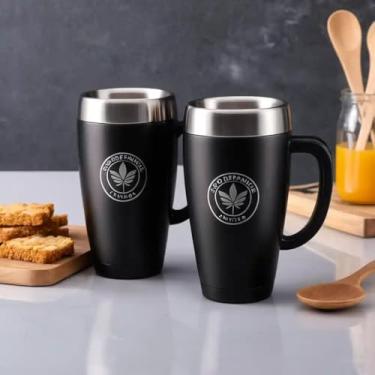 Imagem de Caneca Térmica Parede Dupla em Aço Inox Preta 450ml com Base Antiderrapante - Estilo Com Logo