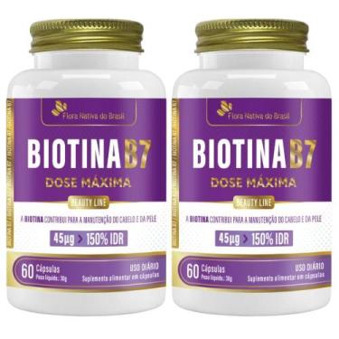 Imagem de KIT 2X Biotina (Vitamina B7) 60 cápsulas - Flora Nativa - Flora Nativa