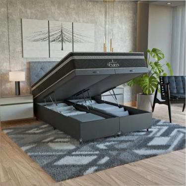 Imagem de Cama Box Baú Casal Bipartido Preto + Colchão Paris Preto - eShop casa