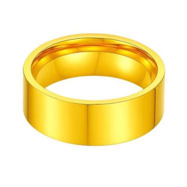 Imagem de Anel Noivado Banhado Ouro 18k 8mm Reto Casamento Noivos Casal Luxo - A