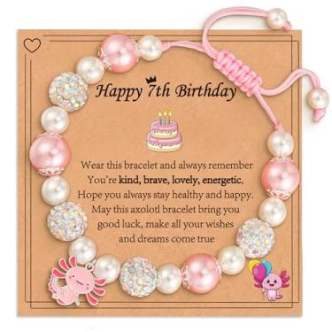 Imagem de VULETO Presentes de aniversário de feliz 1 a 8 anos para meninas e crianças, pulseira de axolote com pingente kawaii ajustável para filha, neta, sobrinha, One Size, Sem Pedra Preciosa