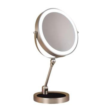 Imagem de harayaa Espelho de penteadeira, espelho de maquiagem para mesa, moldura de metal, dupla face, 3 cores, iluminação, ampliação de 5x, para cômoda de quarto