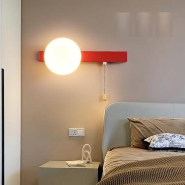 Imagem de Luminária de parede LED G9 com interruptor de cabo de puxar Arandelas de parede reguláveis tricolor com globo de vidro sombra ferro lâmpadas de parede internas modernas para quarto, sala de estar