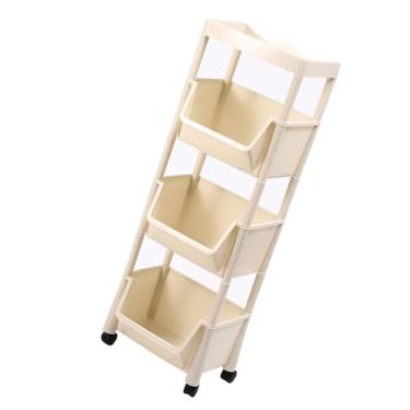 Imagem de AYNEFY Organizador da Prateleira de Armazenamento de Rodas Simples Em Movimento Material Durável Uso Múltiplo para Lavanderia Banheiro de Cozinha Plástico (Quatro camadas brancas cremosas)