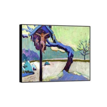 Imagem de MUHJDYC Gabriele Münter Quadros famosos impressão em tela - borda caminho-paisagem imagem em tela - arte póster reprodução 50 x 60 cm - 19 x 23 in moldura preta