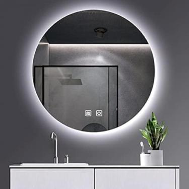 Imagem de Espelho De Banheiro Grande De Parede Com Luzes, Iluminação Led Retroiluminado, Antiembaçante, Hd, Penteadeira, Luz Quente 3000k, Redondo, White Light 6000k, round 70cm(27.5in)