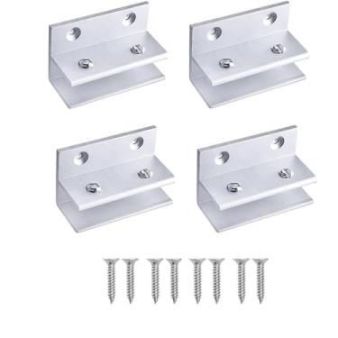 Imagem de Clipe de vidro prateado - Clipe de vidro flutuante de liga de alumínio - Instalação de grampo longo em forma de F Suporte de vidro montado na parede Acessórios de hardware adequados para vidro grosso