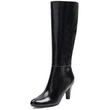 Imagem de Botas de cano alto femininas Gogo salto baixo bico redondo zíper lateral outono botas longas altas para mulheres, Preto, 40