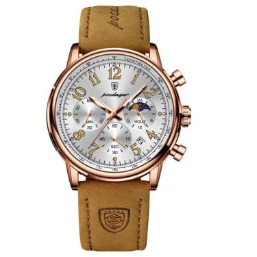 Imagem de Relógio Esportivo Militar Masculino à Prova D`agua Quartzo Multifuncional Branco Dourado