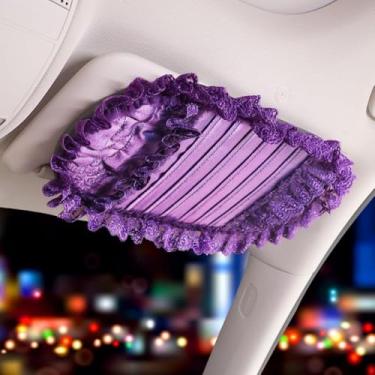 Imagem de Estojo de armazenamento com suporte de CD, clipe organizador de viseira de sol de pelúcia fofo, bolsa de bolso multifuncional para cartão de carro, universal para a maioria dos carros (8)