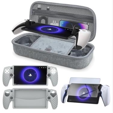 Imagem de KAFRI Pacote De Acessórios 3 Em 1 Para Controle Remoto Ps Portal Com Estojo Rígido Eva, Capa Silicone E Protetor Tela, Compatíveis Playstation, Cinza