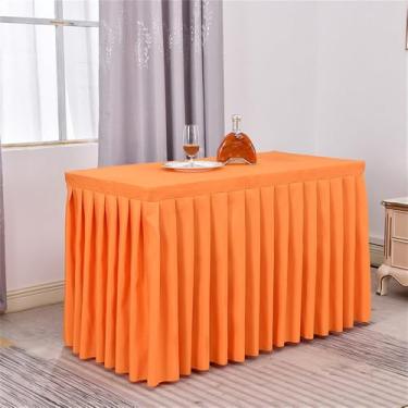 Imagem de Saia de mesa de poliéster branca, toalha de mesa para sala de reunião, toalha de mesa retangular plissada para decoração de eventos, banquetes, festas de casamento, laranja, 1,2 m (48 x 23 x 30 pol.)