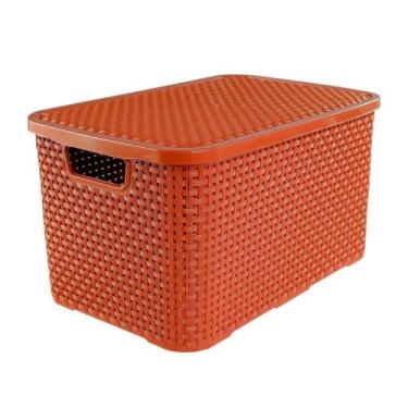 Imagem de Caixa Organizadora Rattan, 15 Litros, Terracota, 35 x 26 x 18 cm, Empilhável