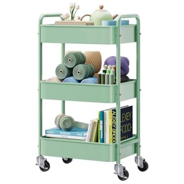 Imagem de Carrinho de armazenamento com rodinhas de 3 camadas, carrinho utilitário de metal com rodas, organizador de fácil montagem para artesanato, lanches, livros, cozinha, banheiro, escritório, material