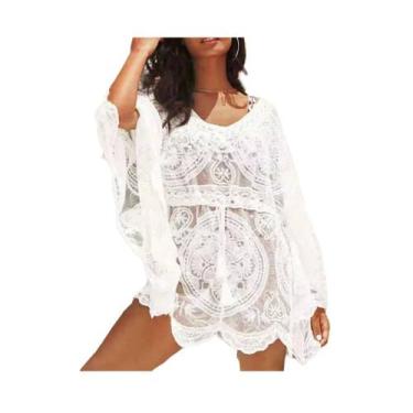 Imagem de C2801-Saída Praia Branca Vestido Renda Babado Plus Size Com Tule - Xum