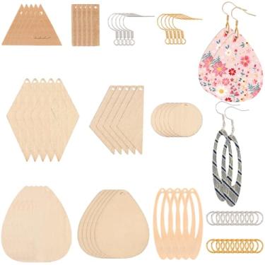 Imagem de SOFPLATE 280 peças, 8 formas, brincos de madeira inacabados, kit de fabricação de brincos de madeira a granel, retângulo, lágrima, recorte em forma de losango, berloques em branco boêmios com ganchos