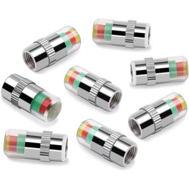 Imagem de WNCGC 8 peças 2,4 bar 35PSI monitor de pressão de pneu de carro tampas de haste de válvula indicador de sensor de alerta ocular de 3 cores, prata