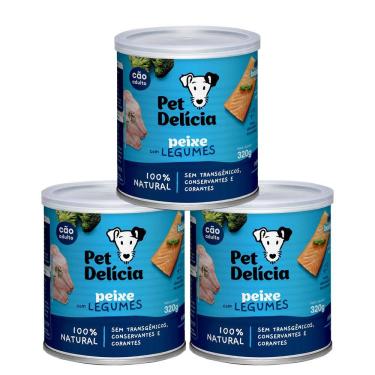 Imagem de KIT 3 Ração Úmida Natural Pet Delícia Cães Adultos Peixe Com Legumes 320g