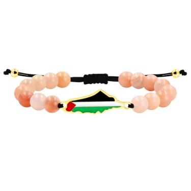 Imagem de JunyiDIY Pulseira artesanal bandeira palestina para homens e mulheres, pedras naturais, encanto esmaltado, ajustável, presente solidariedade YA6029, Ajustable, Pedra, No Gemstone