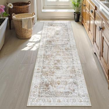 Imagem de Uphome Tapete de corredor de banheiro, tapete de banheiro cáqui claro tribal envelhecido, tapetes de banheiro grandes, antiderrapantes, lavável, tapete de banho boho retrô oriental corredor para pia