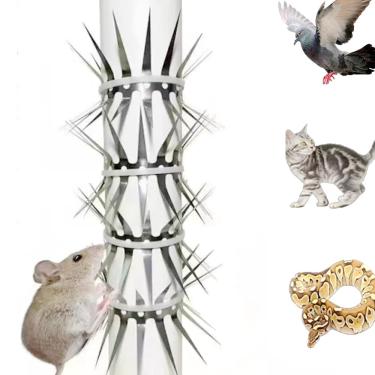 Imagem de V-CHEETONG Repelente de animais, dispositivo assustador de pontas de lâmina afiada de aço inoxidável, cerca de tiras de dissuasão para acesso e escalada de tubos (49,2 pés)