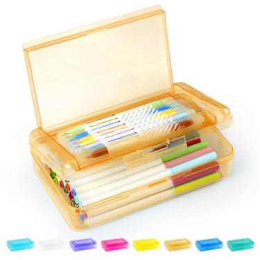 Imagem de Sooez Caixa de lápis de camada dupla, organizador grande de estojo rígido, caixa de giz de cera de plástico transparente para meninas e meninos, organizador de marcadores coloridos, pequenos