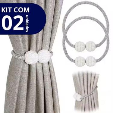 Imagem de 2 Pcs Ímã Cinto de Cortina de Tecido Corda Colorida Com Perolas - Zein