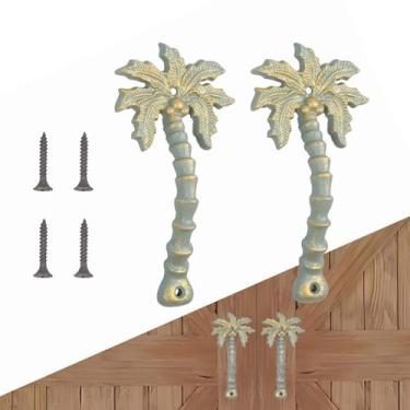 Imagem de BTAMUD Puxador de porta de portão, pacote com 2 puxadores resistentes de 19 cm em forma de coqueiro de metal antigo, puxadores grandes rústicos esculpidos para portas de celeiro, portões de garagens